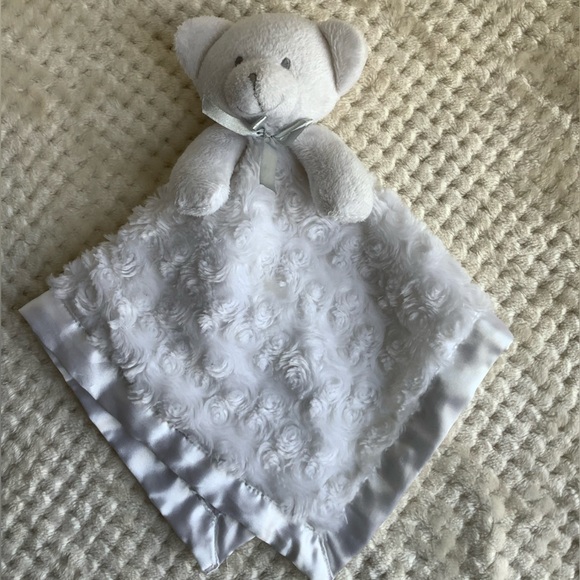 Blankets and Beyond Plush White Bear Lovey Security Blanket Satiny Edge and Back - Picture 14 of 16
